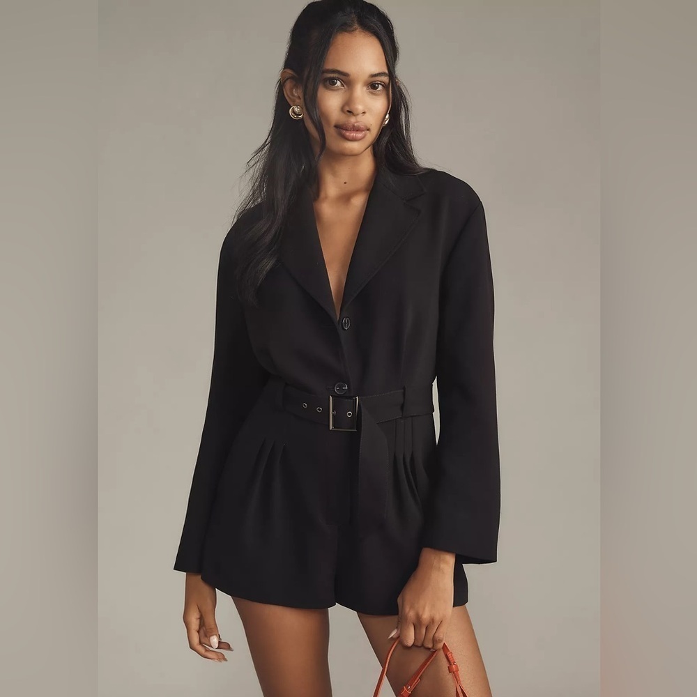 NWT! By Anthropologie Black Belted Blazer Romper - Large 🎬